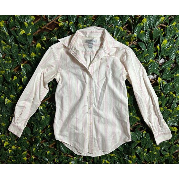 Brooks Brothers 100% Cotton White Pink Striped Button Up Longsleeve Sz 2 - Picture 1 of 8
